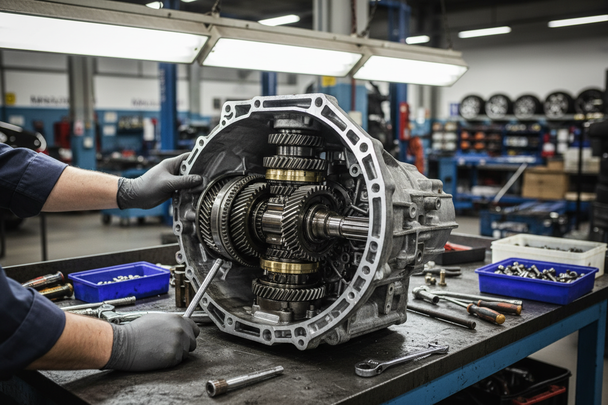UNA CAJA DE CAMBIOS REPARANDOSE QUE SEA REAL POSIBLE 
